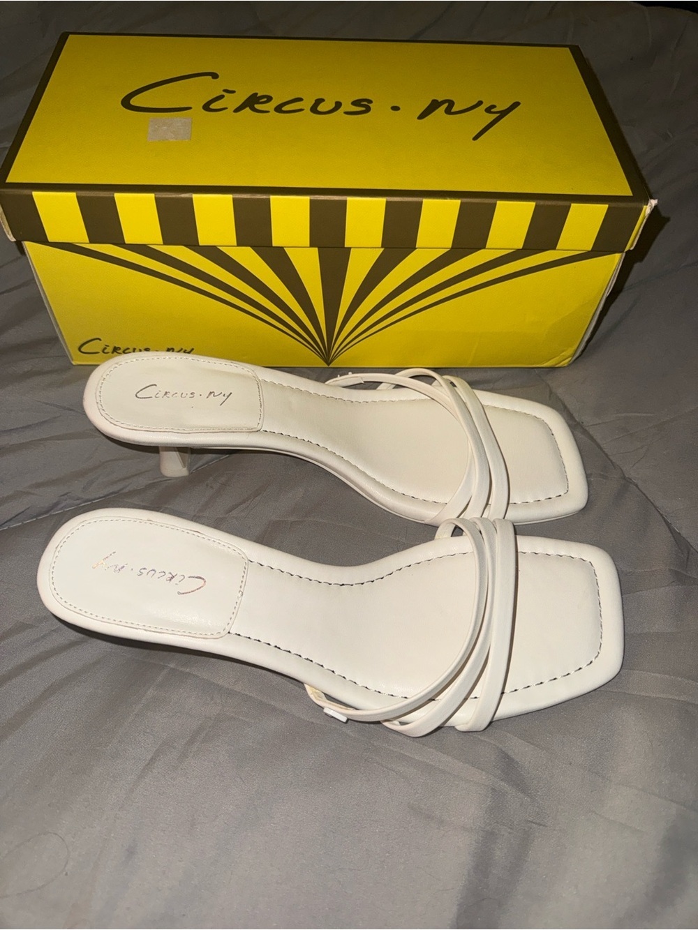 Circus•NY White Strappy Square-Toe Kitten Heel Sandals